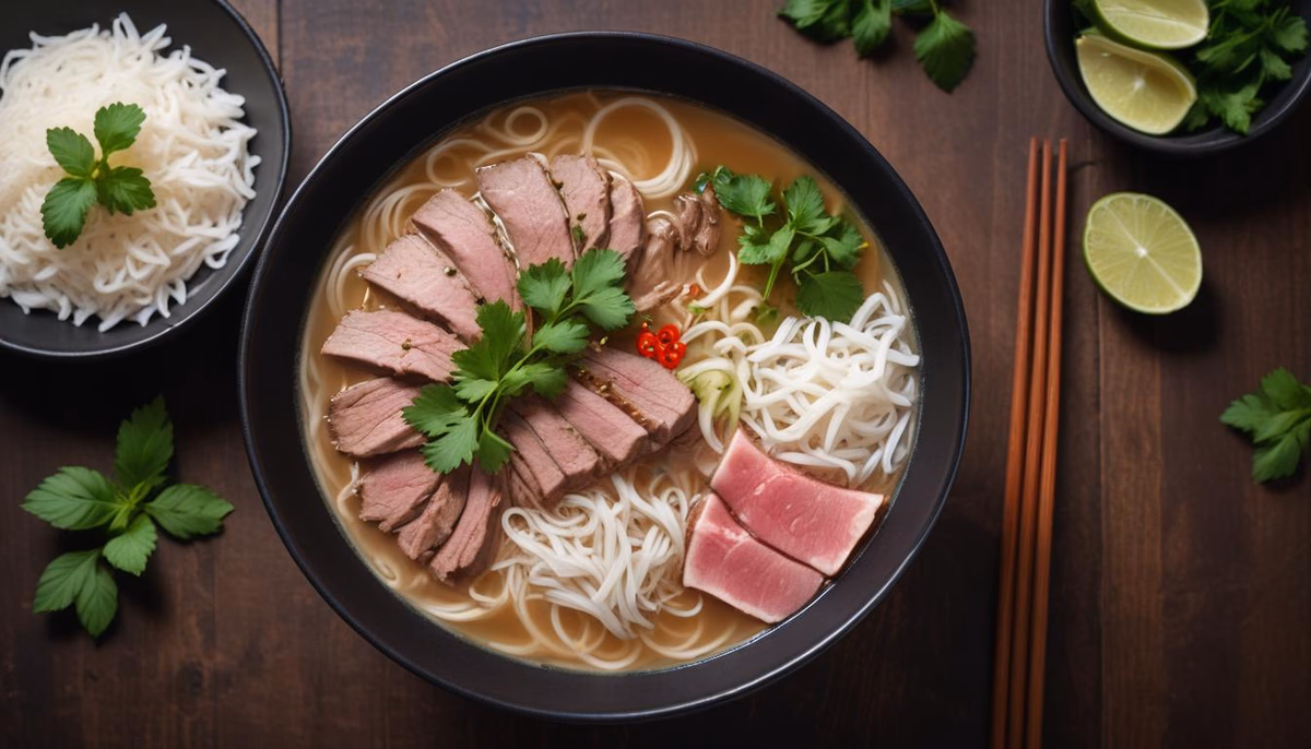 Authentic Vietnamese Beef Pho with Fresh Herbs and Rice Noodles - delicious and easy to make