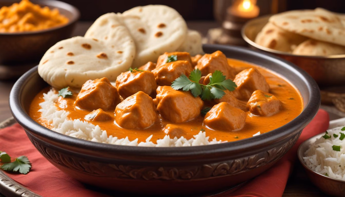 Creamy Indian Butter Chicken (Murgh Makhani) with Garlic Naan